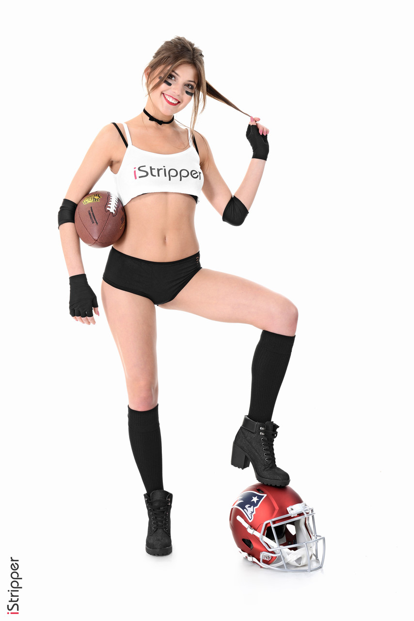 Cute girl Gulia G holds a football while getting naked in black socks & boots foto porno #424532287
