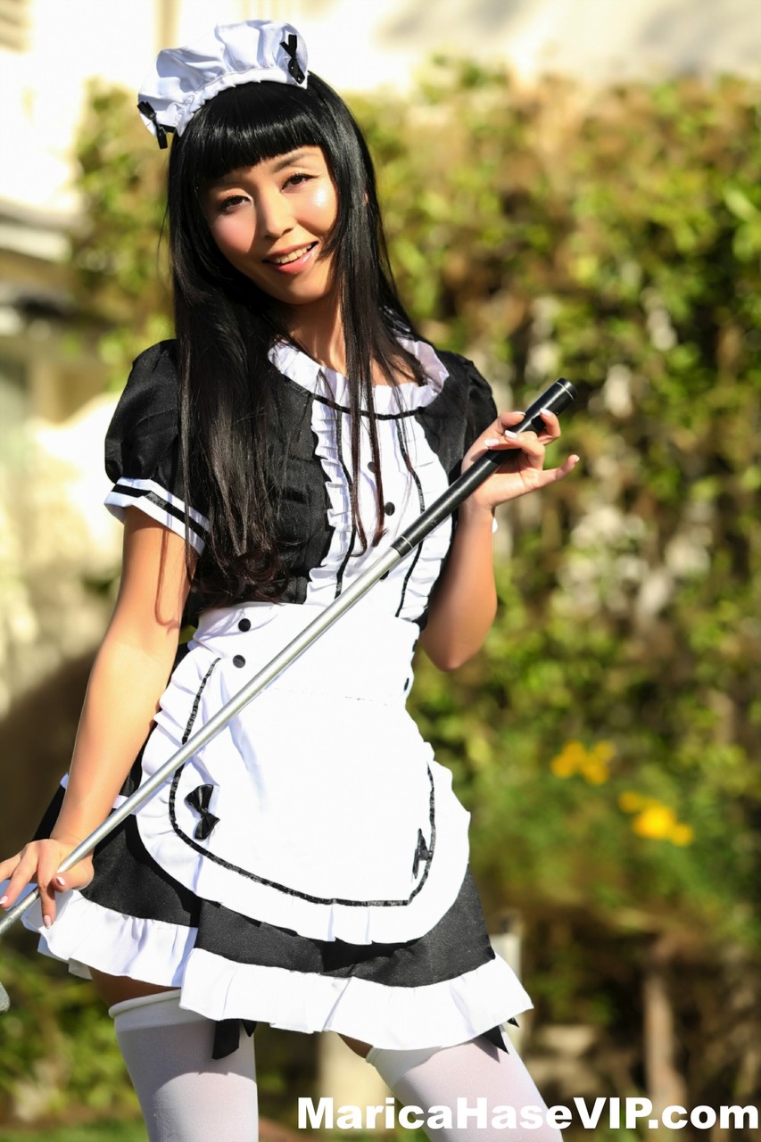 Japanese Maid Marica Hase Exposes Her Tits And Twat On A Putting Green