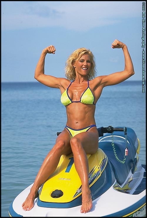 Blonde fitness model Stephanie Metzdorf poses in a bikini on top of a jet ski foto porno #422557802