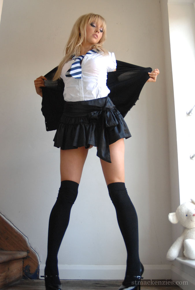 Hot blonde schoolgirl Elle Parker sheds uniform posing topless in lace panties foto porno #428202898