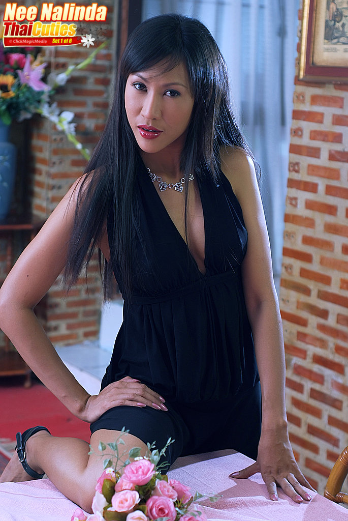Beautiful Asian girl Nee Nalinda slips off a black dress to get naked in heels photo porno #422508867