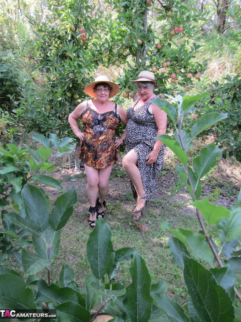 Older granny Girdle Goddess & her aged gal pal showing ass & nipples outdoors 포르노 사진 #425904765