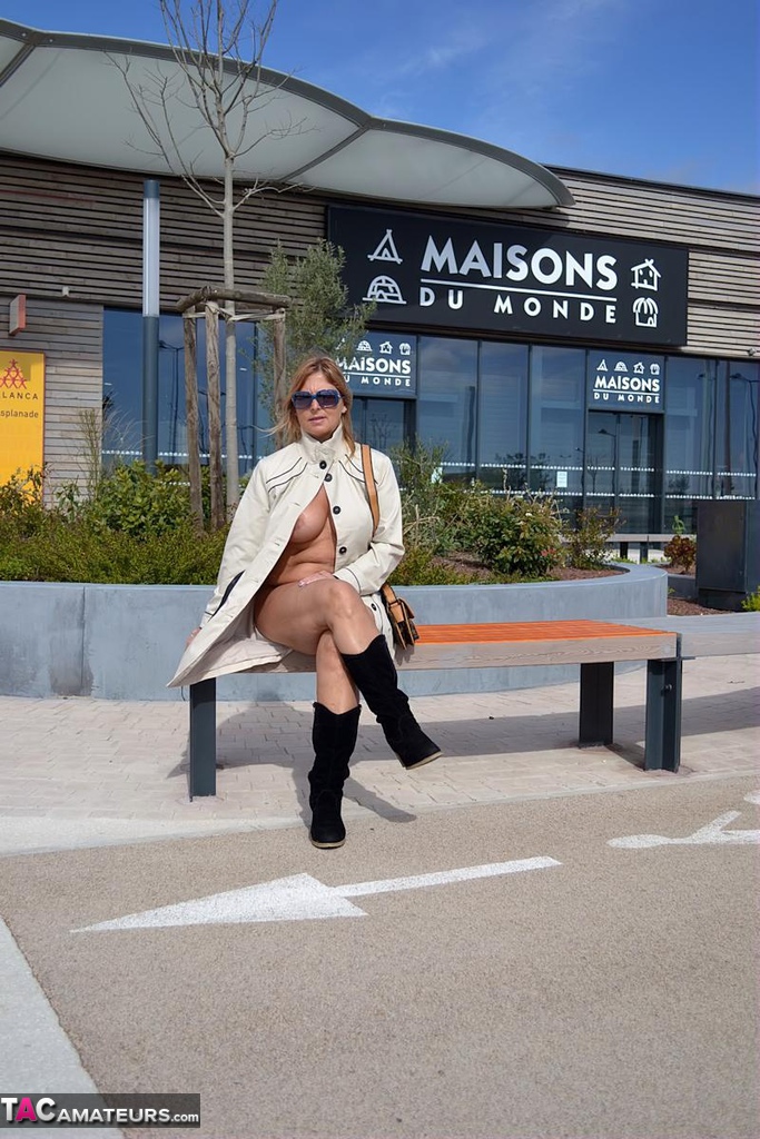Female Exhibitionist Nude Chrissy Exposes Herself In Public In A Coat Shades