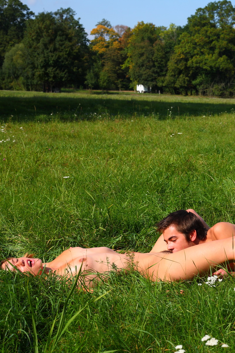 Young girl and her boyfriend disrobe to have sex on the grass photo porno #428202928