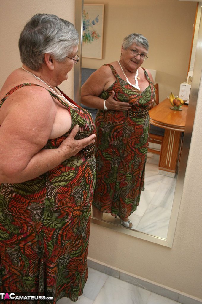 Silver haired granny Grandma Libby exposes her obese figure afore a mirror photo porno #425404485