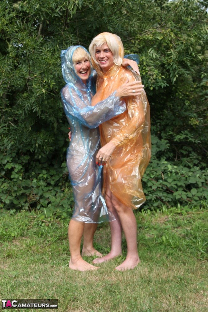 Blonde amateur Dimonty and her lesbian lover flash while wearing raincoats porno fotoğrafı #425106315