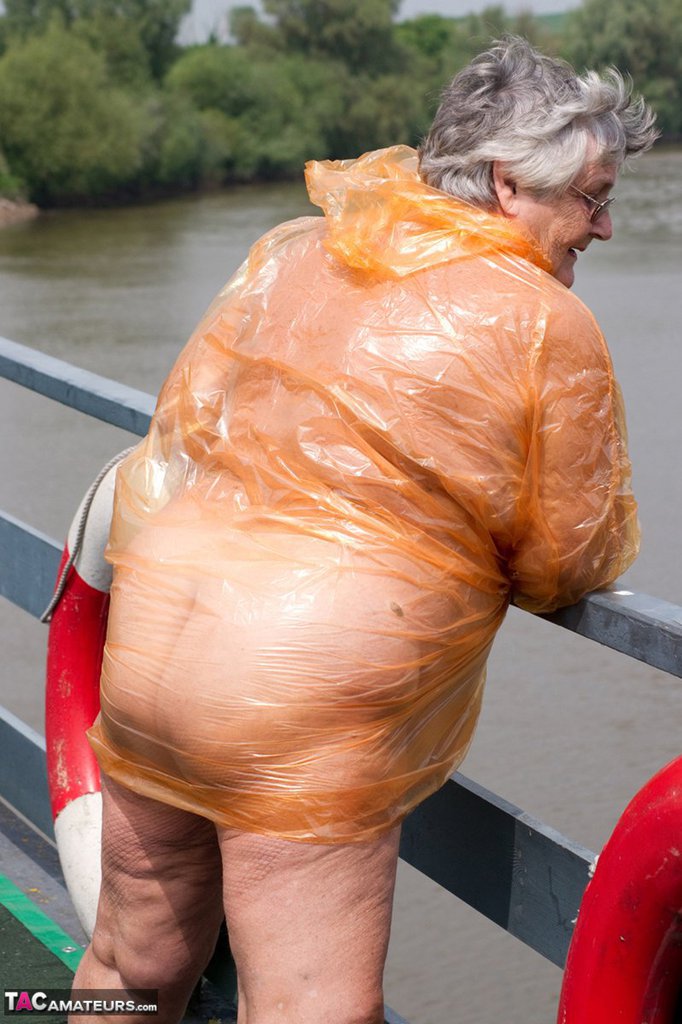 Obese Oma Grandma Libby Doffs A See Through Raincoat To Get Naked On A Bridge