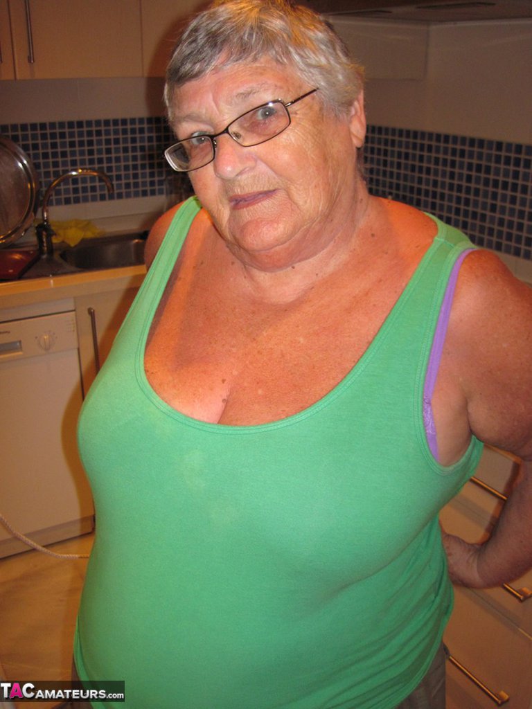 Overweight British oma Grandma Libby exposes her boobs while ironing porn photo #424565852