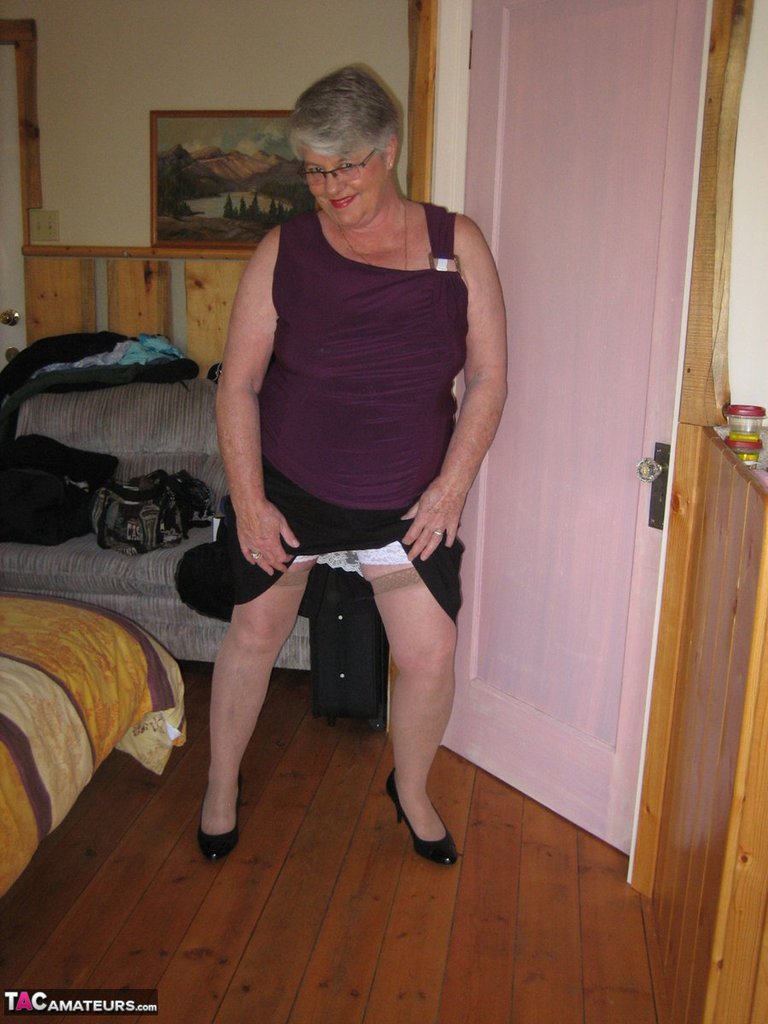 Fat Granny Girdle Goddess Exposes Her Pussy In Crotchless Panties And A Girdle