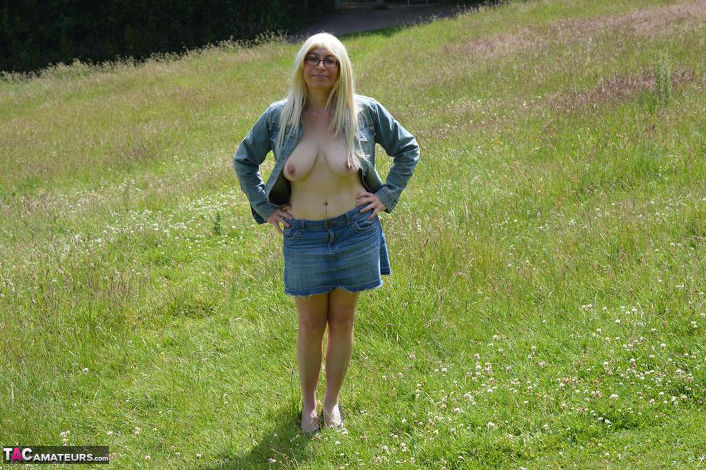 Older blonde Barby Slut exposes herself while wandering park lands photo porno #428345438