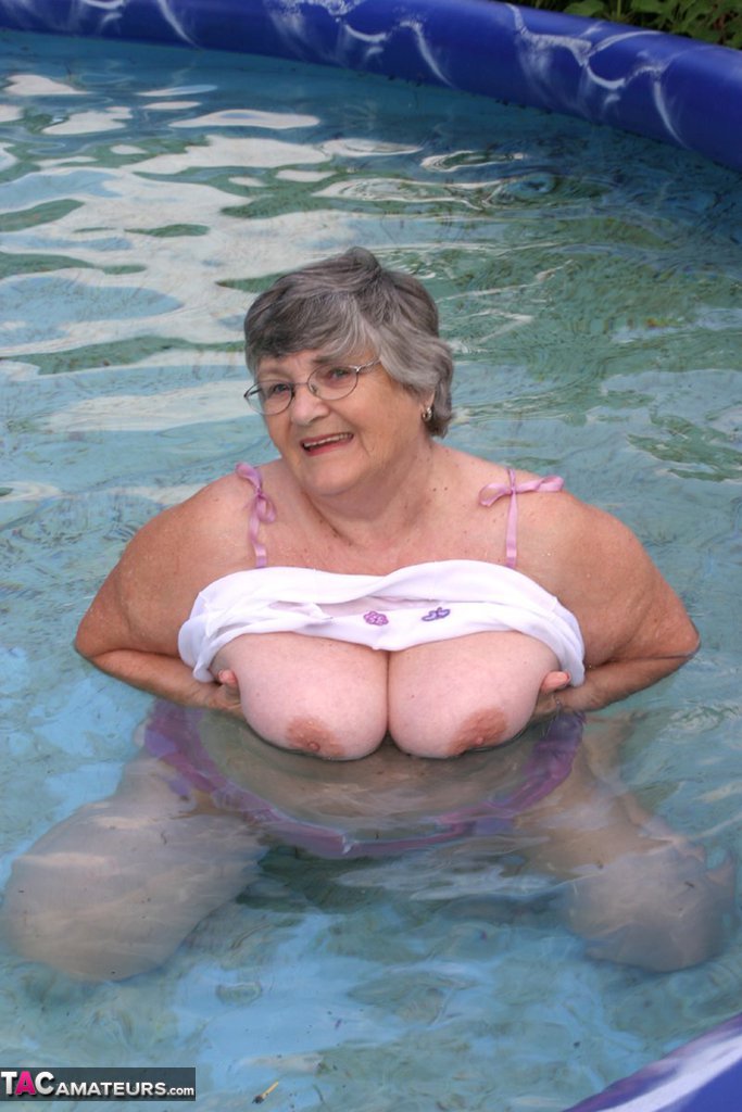 Overweight Uk Nan Grandma Libby Exposes Her Boobs In A Backyard Swimming Pool