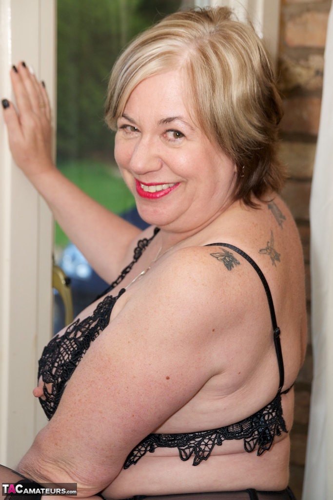Overweight mature woman Speedy Bee exposes herself in 3 piece lingerie photo porno #428611626