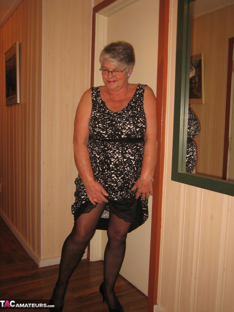 Chubby granny Girdle Goddess gets naked with her pantyhose pulled down photo porno #424143801
