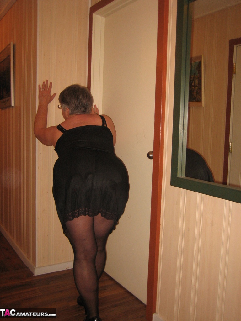 Chubby granny Girdle Goddess gets naked with her pantyhose pulled down photo porno #424143804