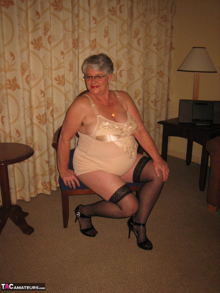 Silver Haired Fatty Girdle Goddess Shows Her Huge Tits And Snatch In A Girdle