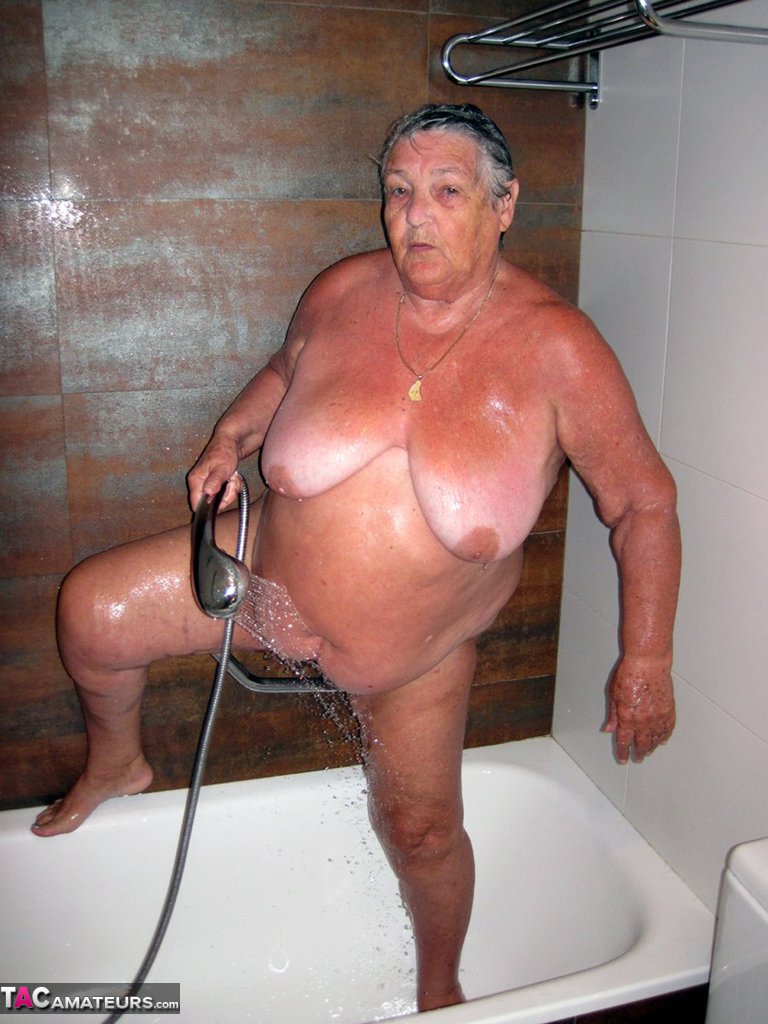 Obese amateur Grandma Libby blow drys her hair after taking a shower photo porno #428834188