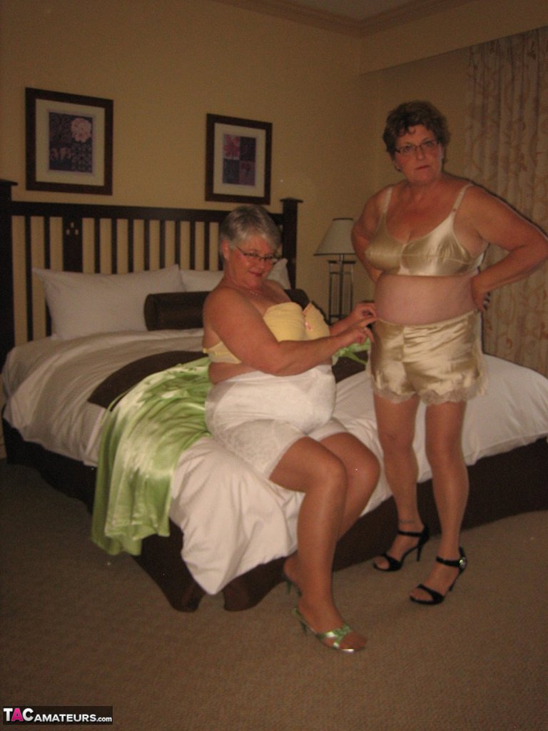 Fatty mature Girdle Goddess & her horny friend stripping to lick hard nipples порно фото #428615987