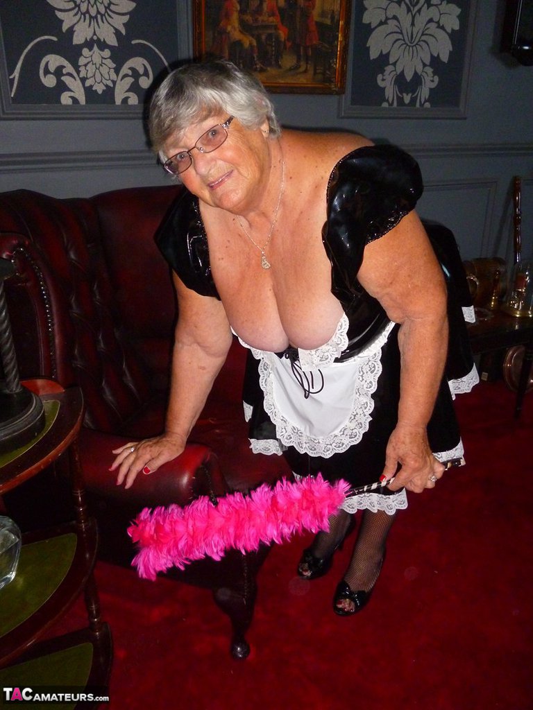 Fat old maid Grandma Libby doffs her uniform to pose nude in stockings порно фото #428350793
