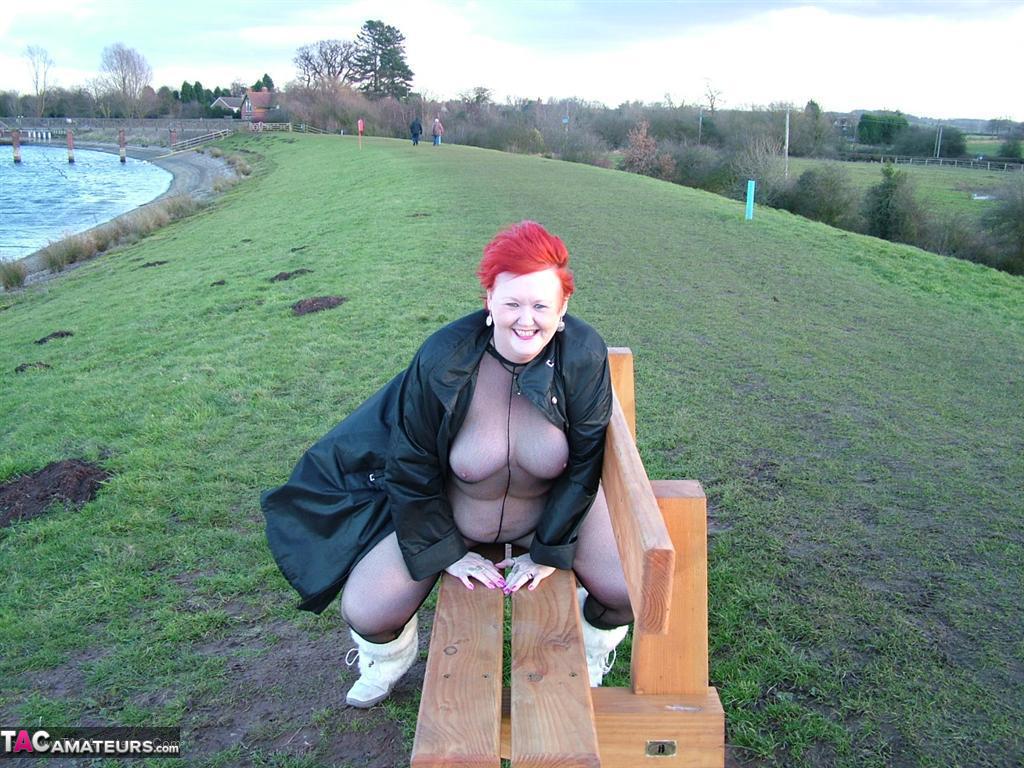 Wearing a crotchless stocking and playing with some toys in the park, Redhead Valgasmic Exposed is an example of this.