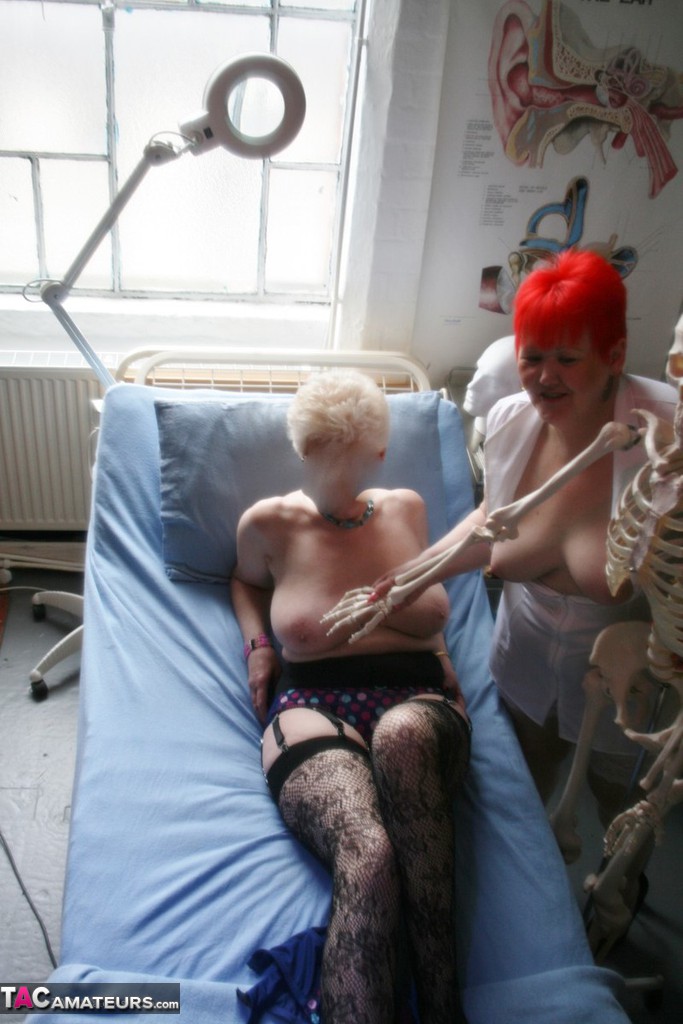Aged redhead Valgasmic Exposed plays with lesbians in a hospital and barn foto porno #426501535