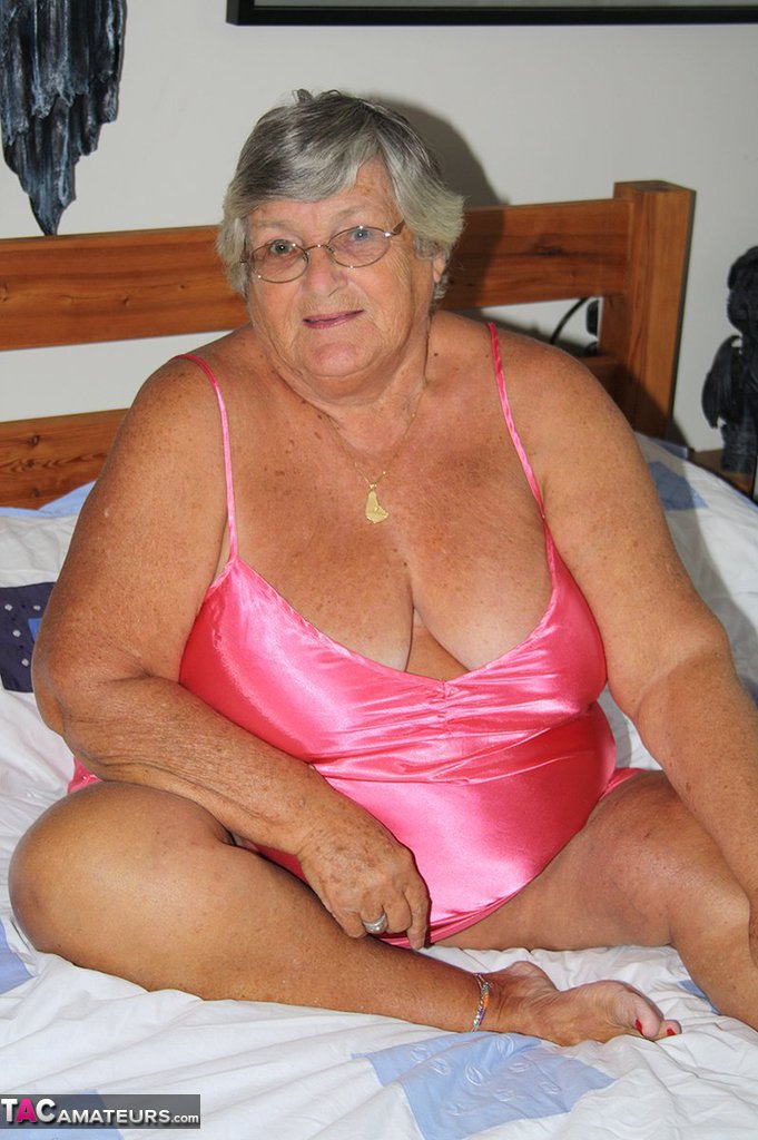 Fat old woman Grandma Libby frees her tan lined body from satin lingerie foto porno #425880926