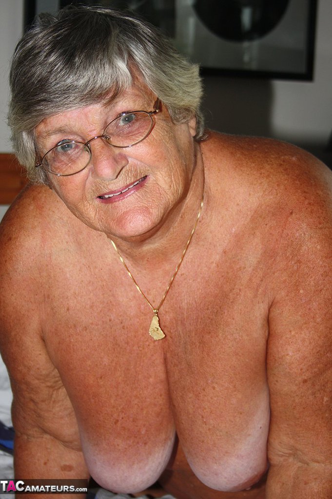 Fat old woman Grandma Libby frees her tan lined body from satin lingerie foto porno #425520605