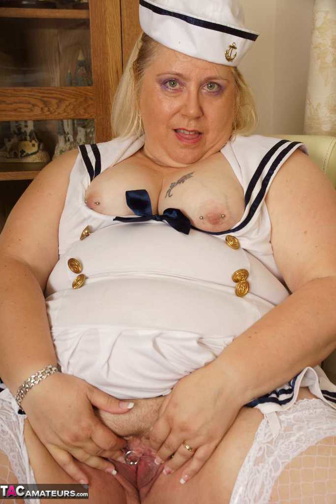 Blonde BBW Lexie Cummings plays with her pierced pussy in a sailor uniform porn photo #426795239