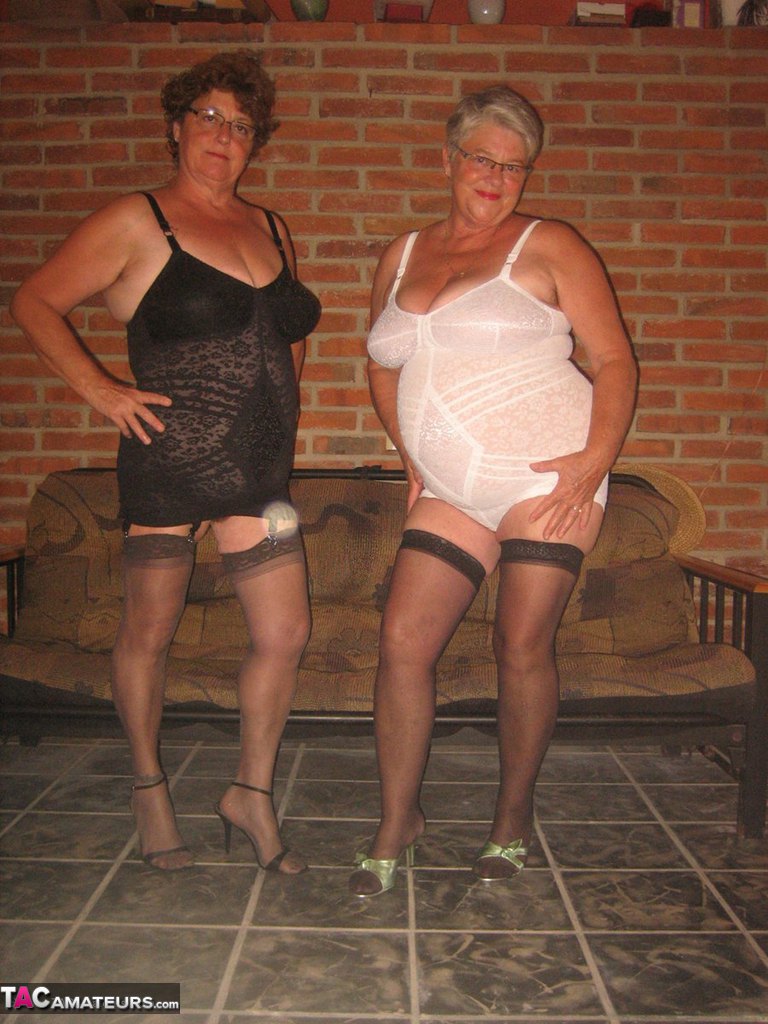 Fat Nan Girdle Goddess And Her Lesbian Lover Expose Their Snatches On A Sofa