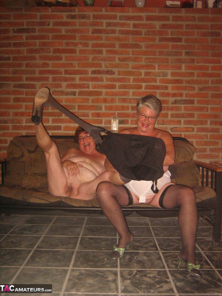 Fat Nan Girdle Goddess And Her Lesbian Lover Expose Their Snatches On A Sofa