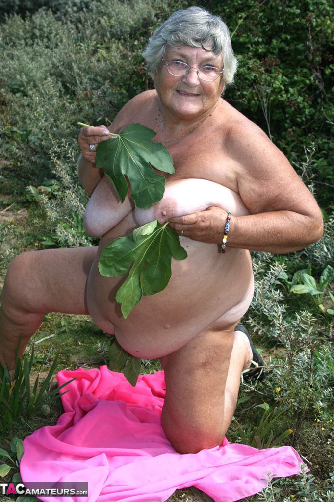 Fat British Woman Grandma Libby Gets Naked On A Towel Upon Scrubby Ground