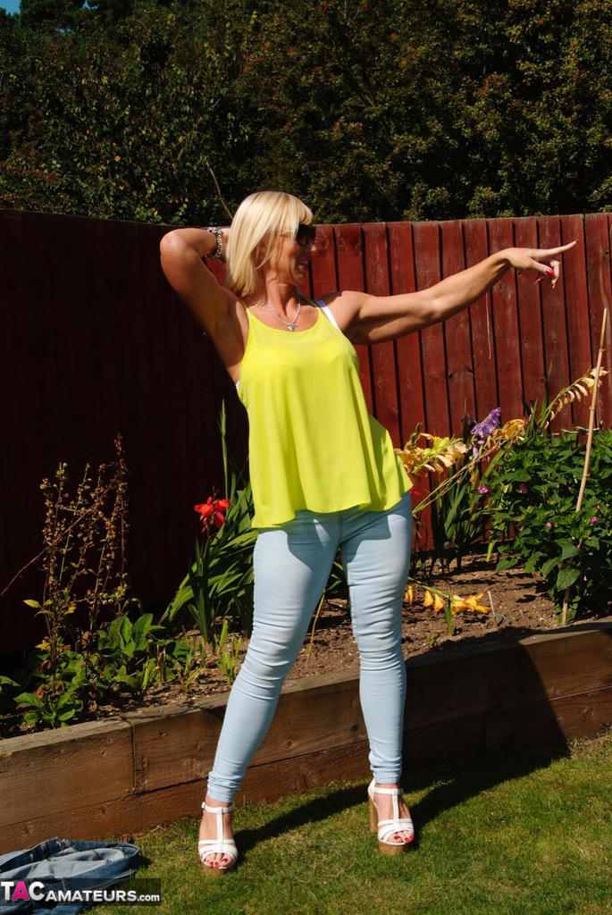 Middle-aged blonde Melody models in a bra and faded jeans in a backyard photo porno #428537068 | TAC Amateurs Pics, Melody, Jeans, porno mobile