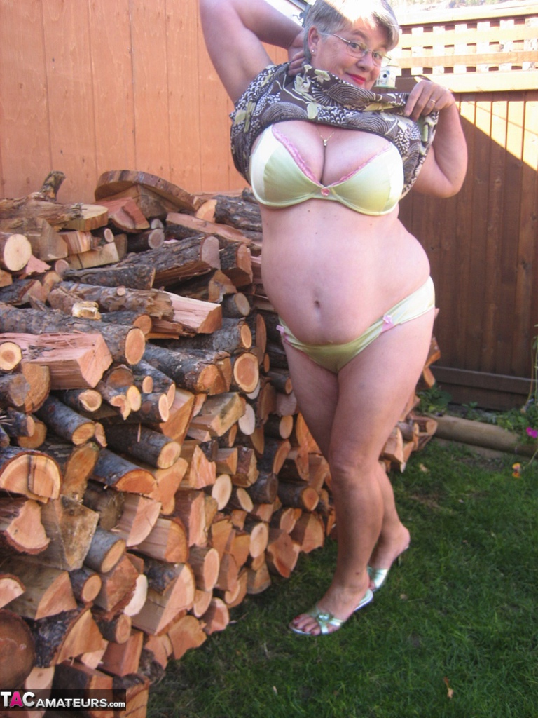 Brazen Older Granny Strips Off By The Wood Pile To Show Off Bbw Tits Big Ass