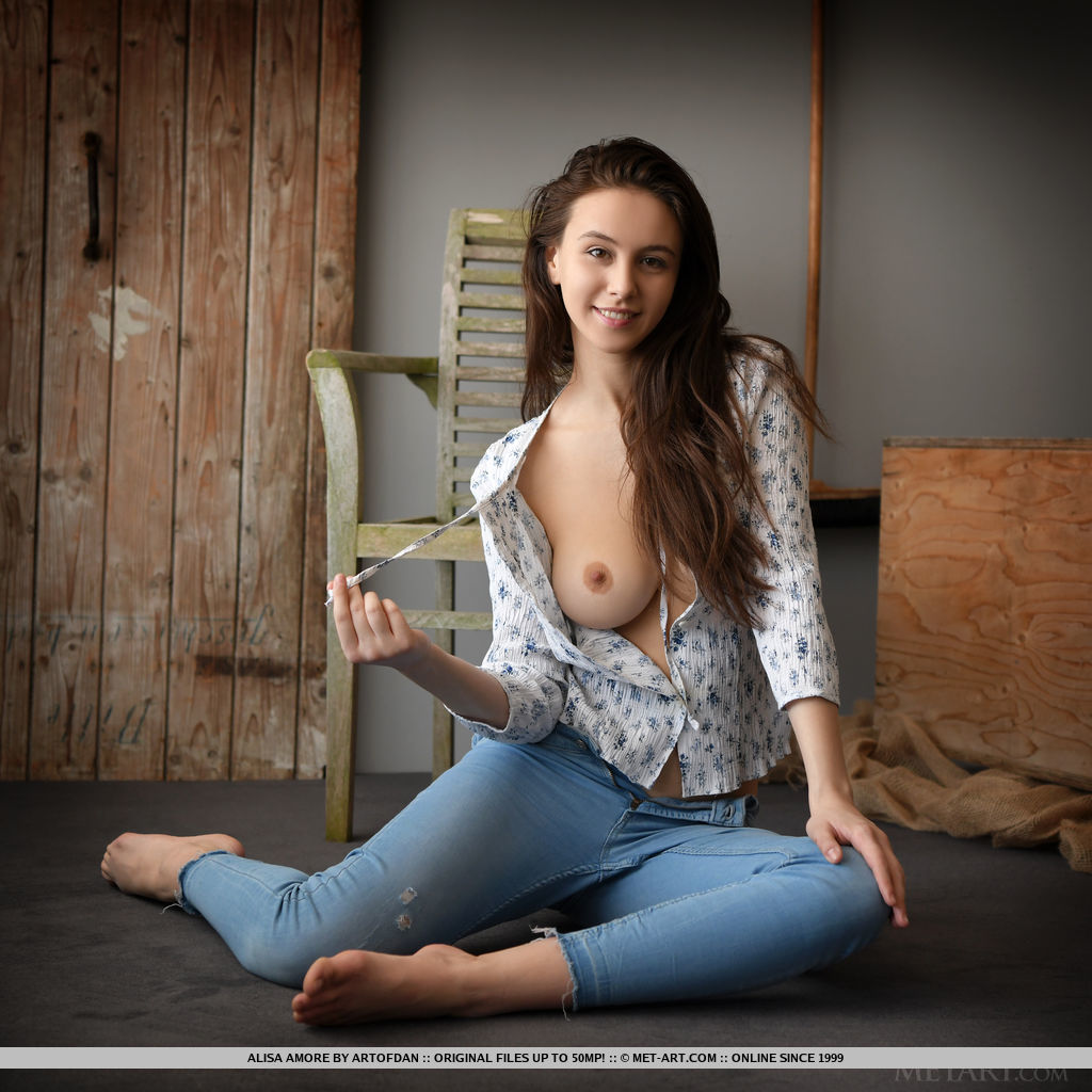 Sweet brunette teen Alisa Amore removes blue jeans on way to modeling naked 色情照片 #424196604 | Met Art Pics, Alisa Amore, Undressing, 手机色情