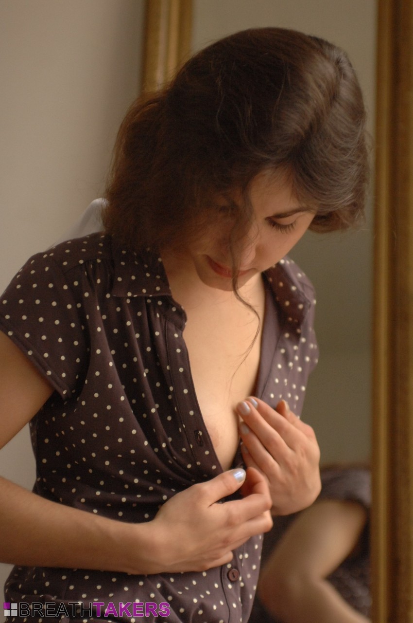 Hot brunette Steffi opens her shirt & removes her vintage girdle & stockings porn photo #428953414