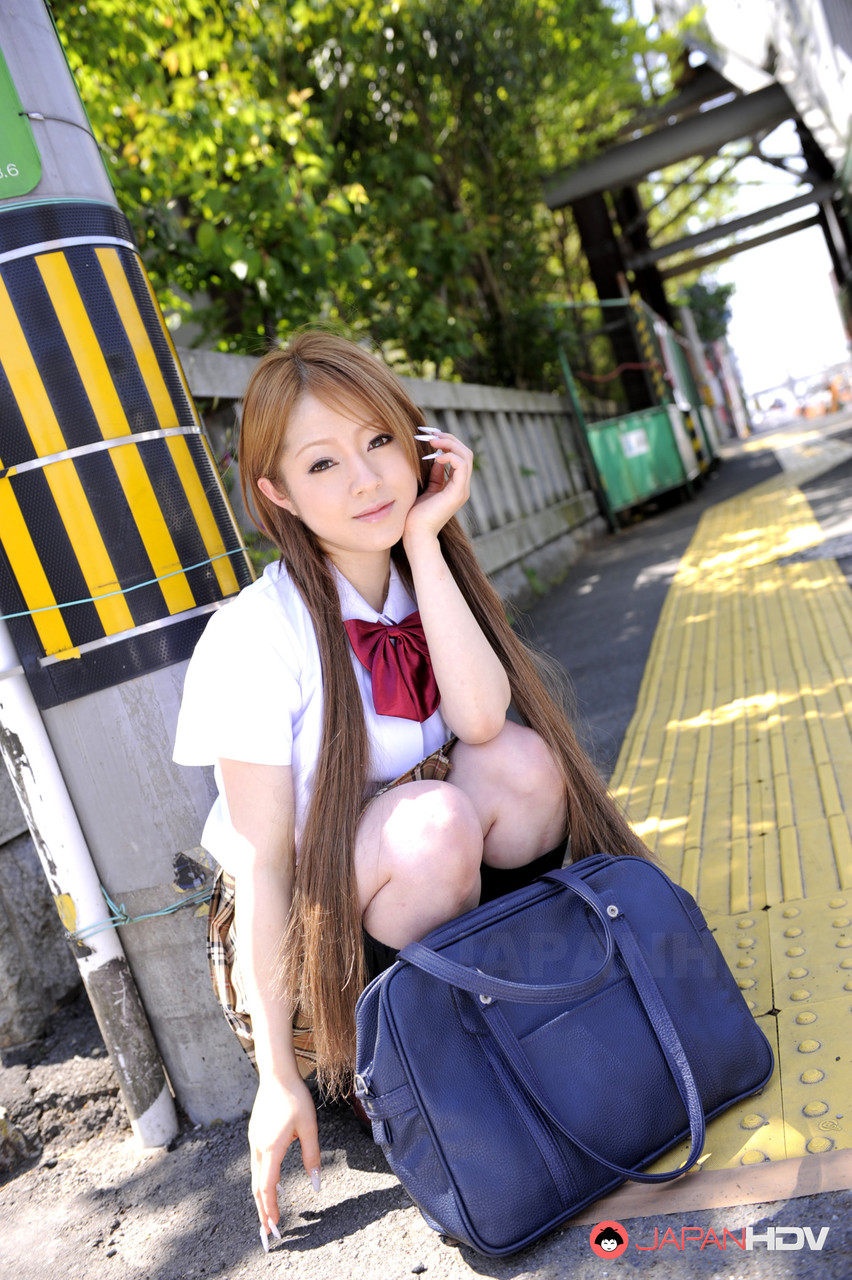 Innocent Japanese schoolgirl Ria Sakurai flashes sexy white panties in public ポルノ写真 #425376783