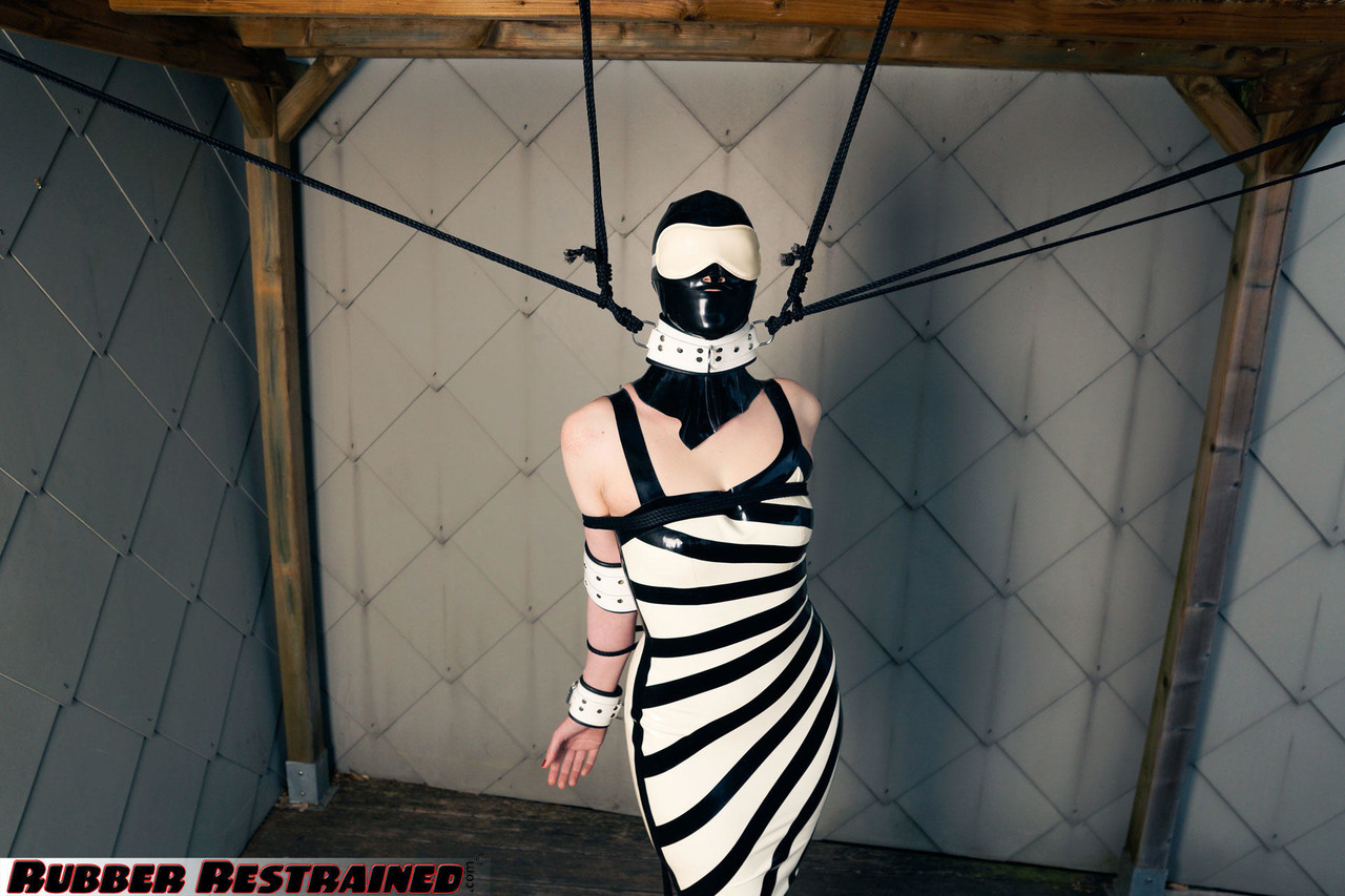 Latex attired woman is restrained in a zebra inspired dress and hood 色情照片 #424896657 | Club Rubber Restrained Pics, Latex, 手机色情
