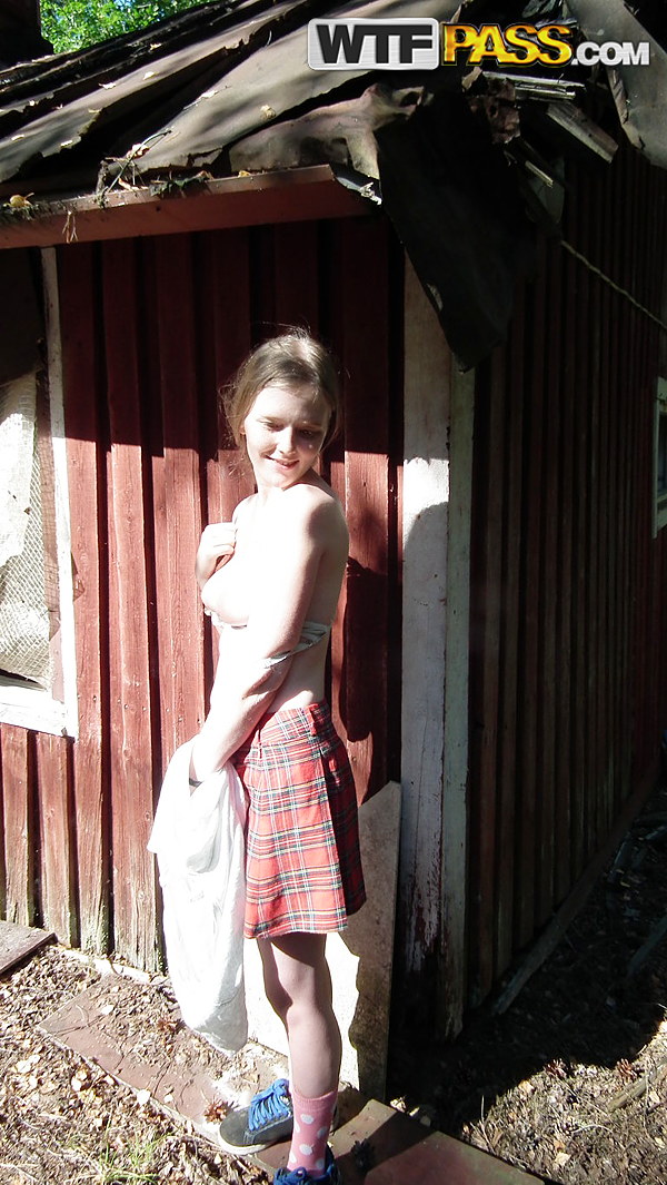 Solo girl shows her tits and twat while forcing entry into abandoned cabin porn photo #422505167 | Private Sex Tapes Pics, Evelina Juliet, Homemade, mobile porn