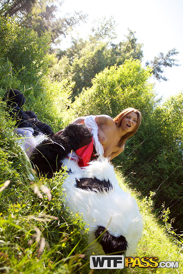 Teen Girl Madelyn Gets Banged By A Panda In Little Red Riding Hood Attire