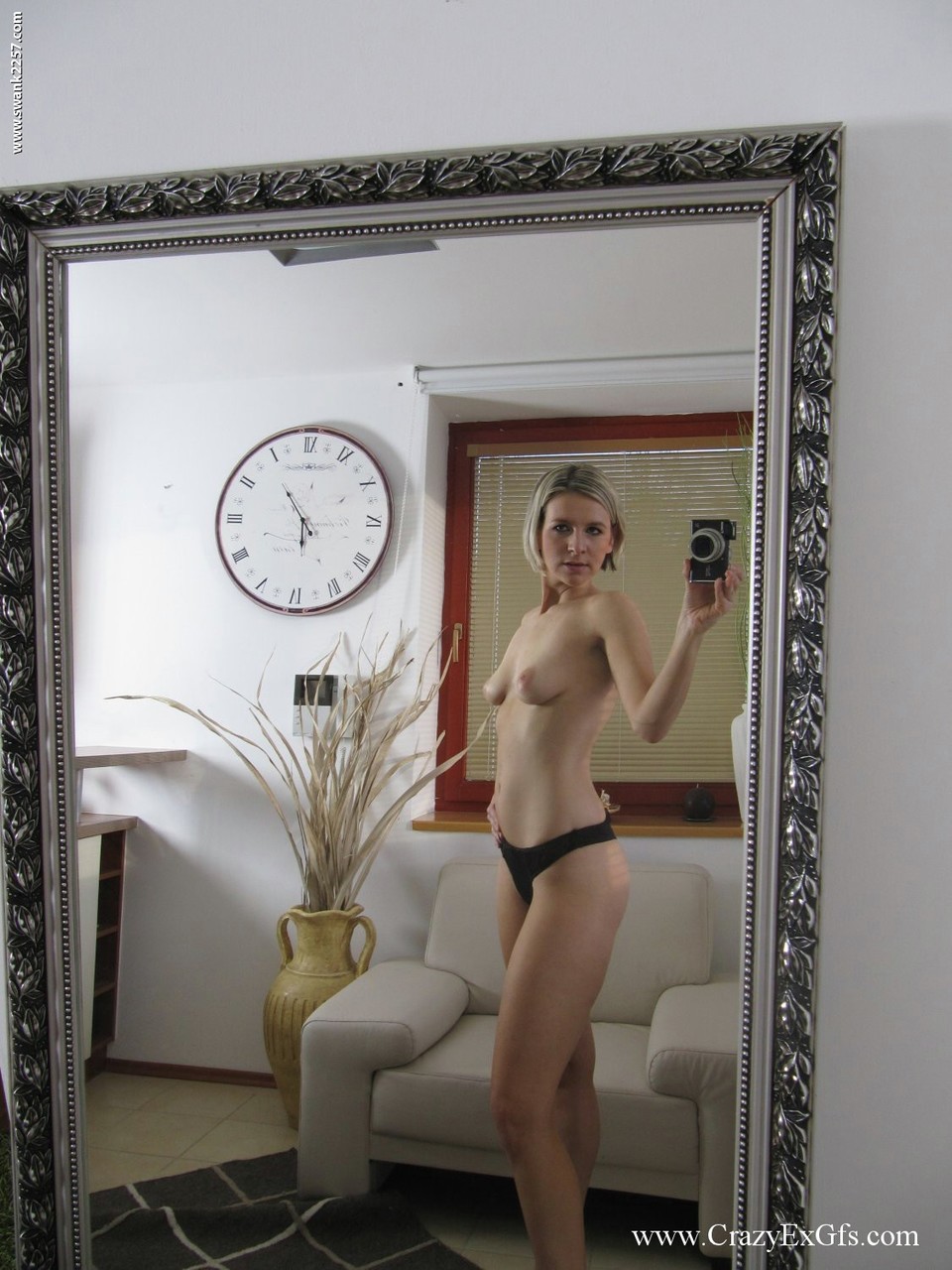 Blonde Amateur Takes Self Shots While Getting Totally Naked Afore A Mirror