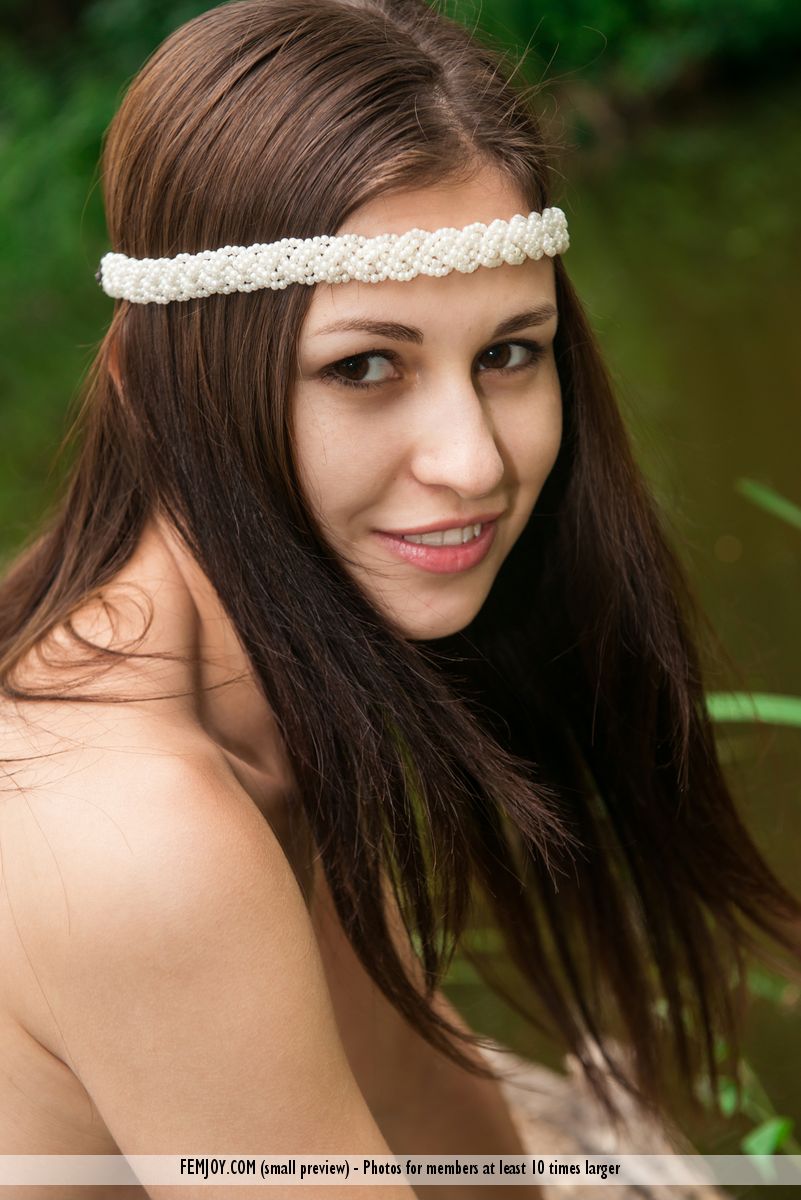 Sweet brunette Edessa G gets naked on windfall while wearing a headband foto porno #423016007