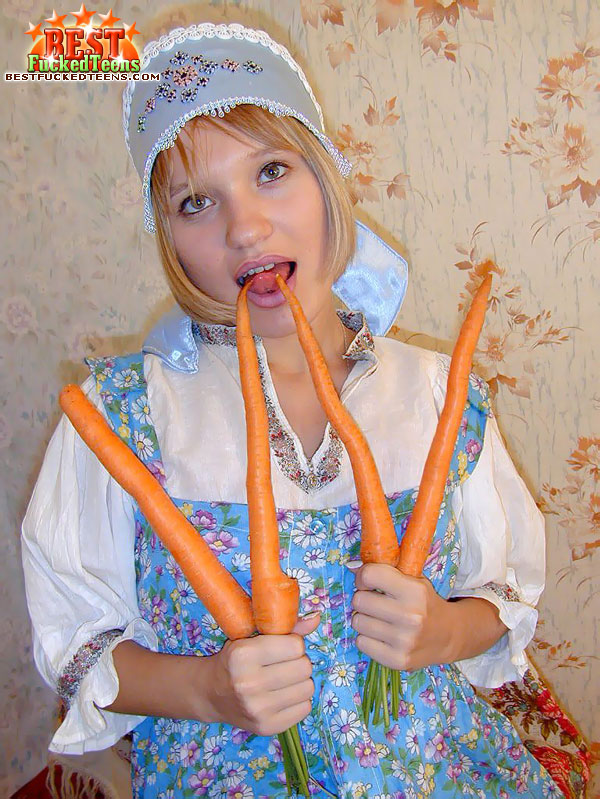 Blonde Russian teen sticks carrots in her asshole with a cuke in her pussy porn photo #424317967