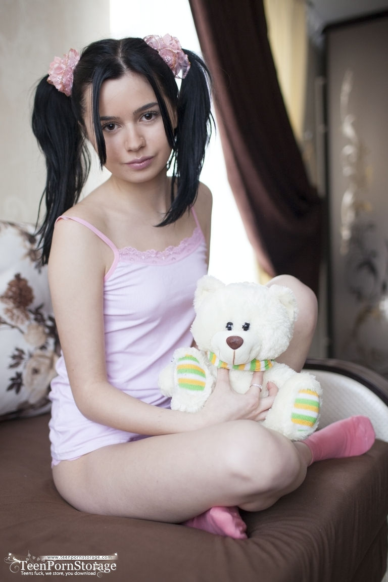 Cute Teen Rozie Shows Her Tight Slit After Putting Down Her Plush Toy
