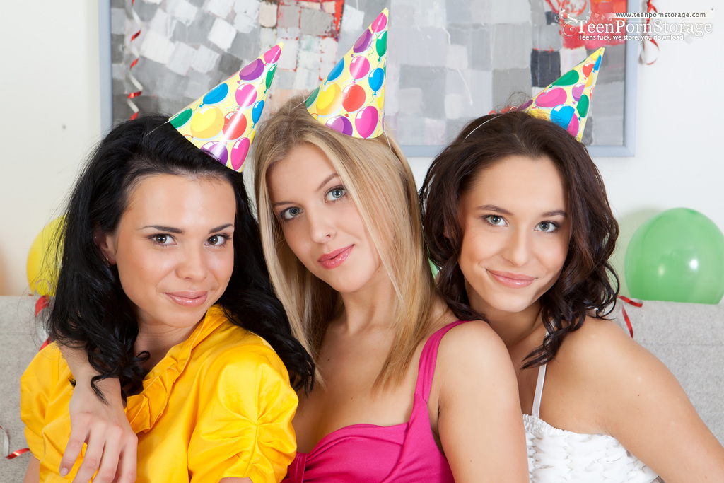 Three young girls uncover their small boobs during a birthday party porn photo #428486872