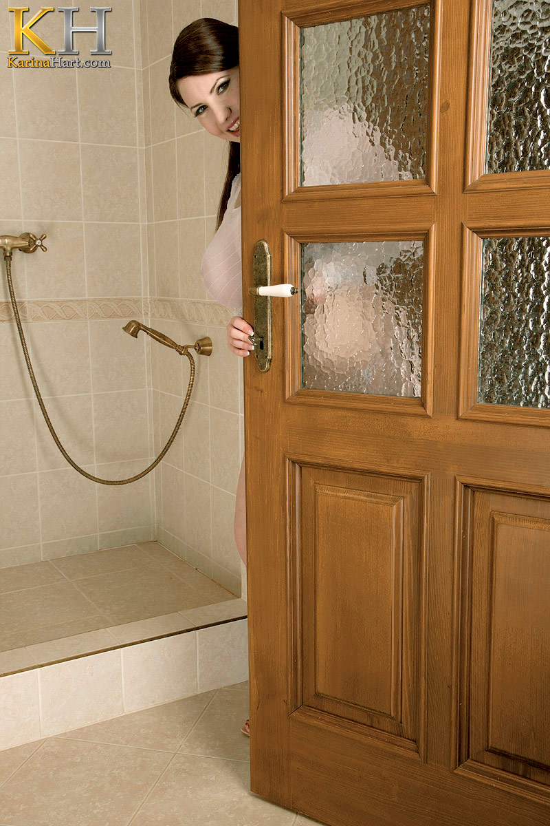 Solo model Karina Hart runs her beautiful big boobs under the shower head porn photo #424276017