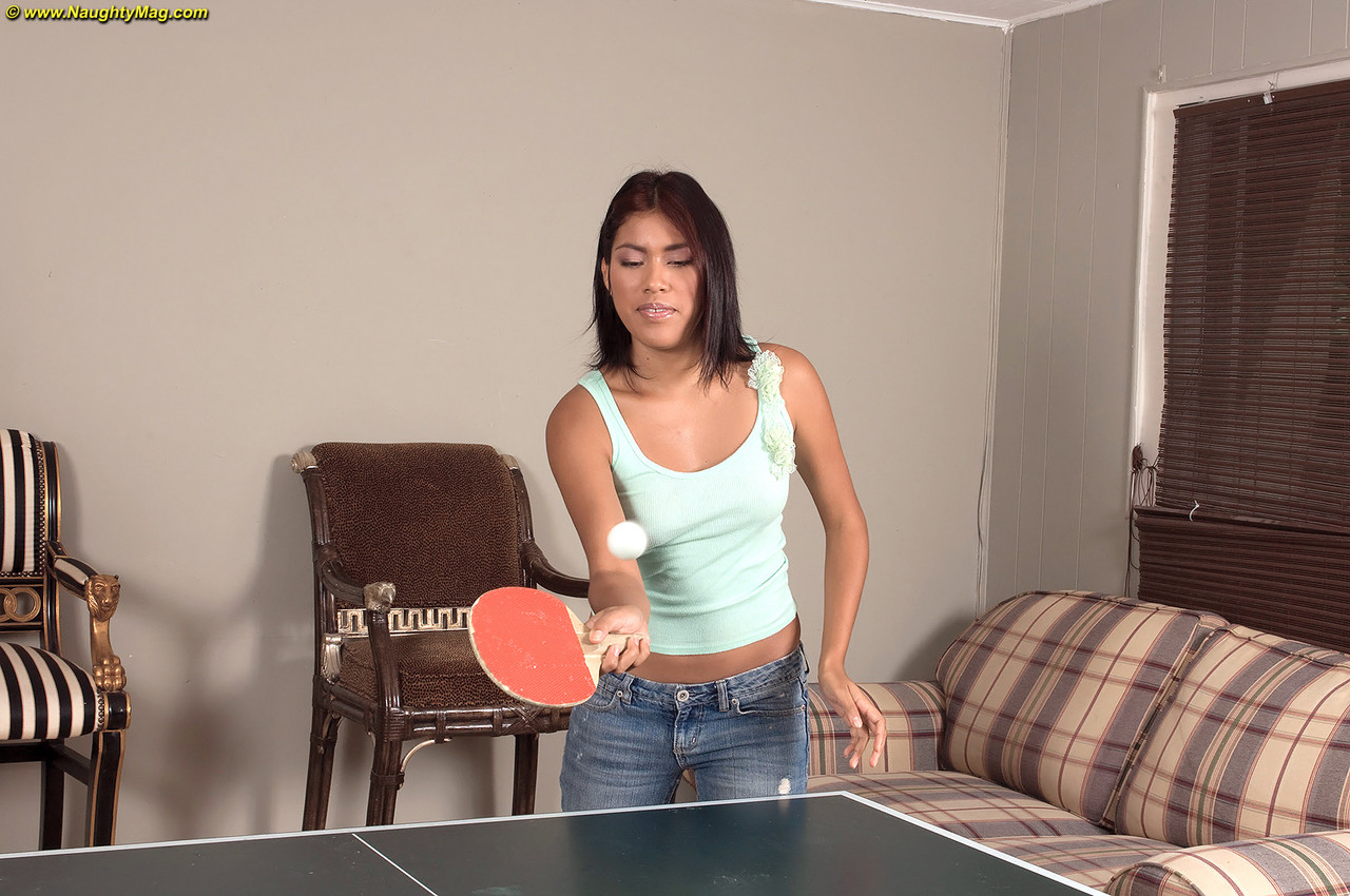 Asian chick Carmen Blue strips to her birthday suit after playing ping-pong photo porno #428625746