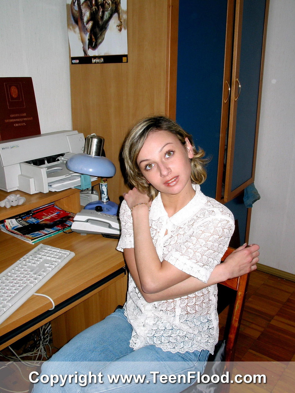 Sweet teen Irina gets naked for the first time at a computer desk ポルノ写真 #425067063