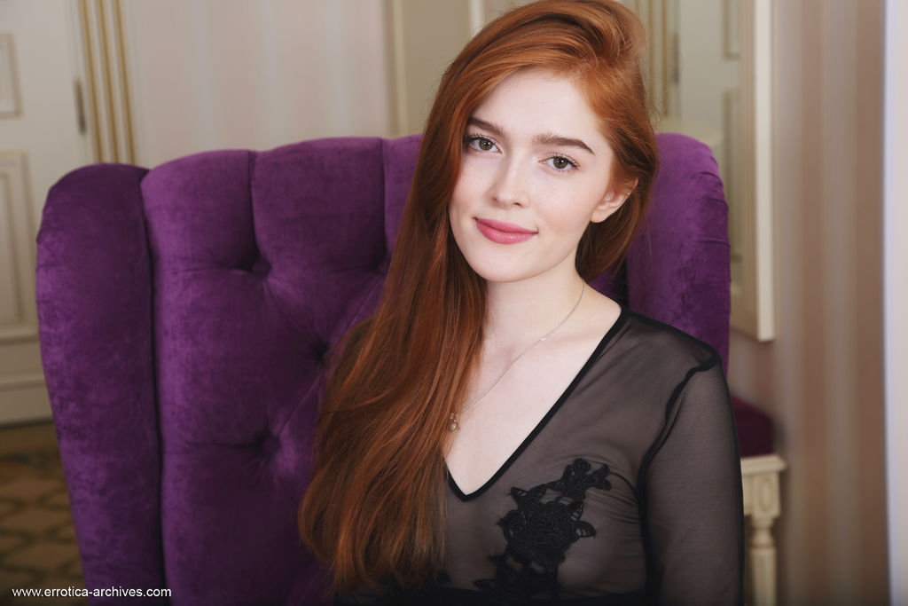 Pale redhead Jia Lissa pets her landing strip pussy with her legs spread porn photo #426453767
