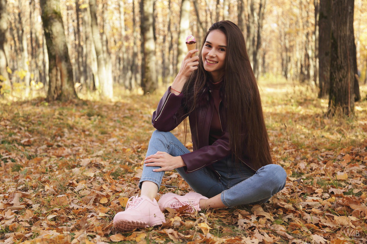 Nice Russian girl Leona Mia eats an ice cream treat in a forest while clothed porn photo #425268138 | Watch 4 Beauty Pics, Leona Mia, Jeans, mobile porn