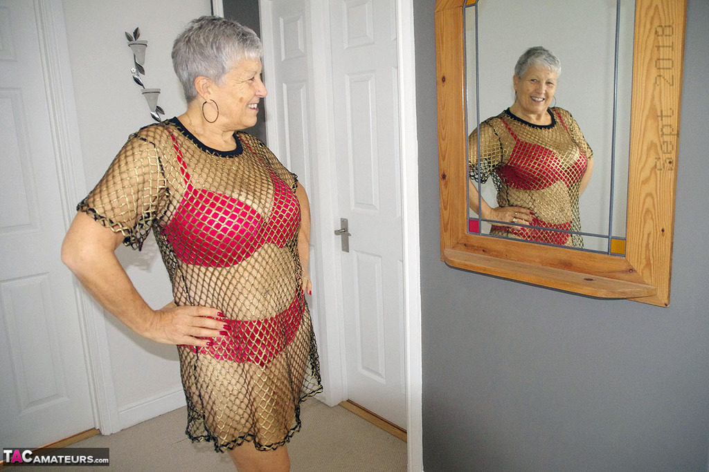 Hot Nan Savana Sheds A Mesh Dress And Lingerie Before Showcasing Her Bald Twat