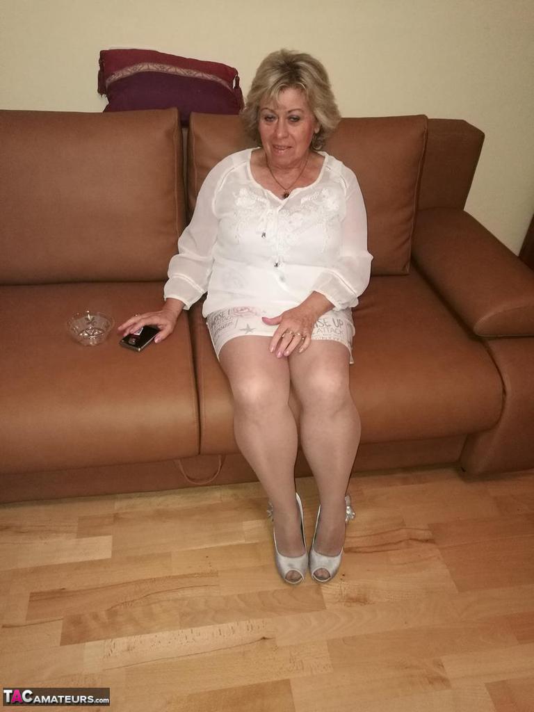 Mature lady exposes her large tits while having a smoke in pantyhose porn photo #423053746 | TAC Amateurs Pics, Caro, Granny, mobile porn